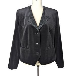 80s Vintage Velvet Beaded Blazer Black
